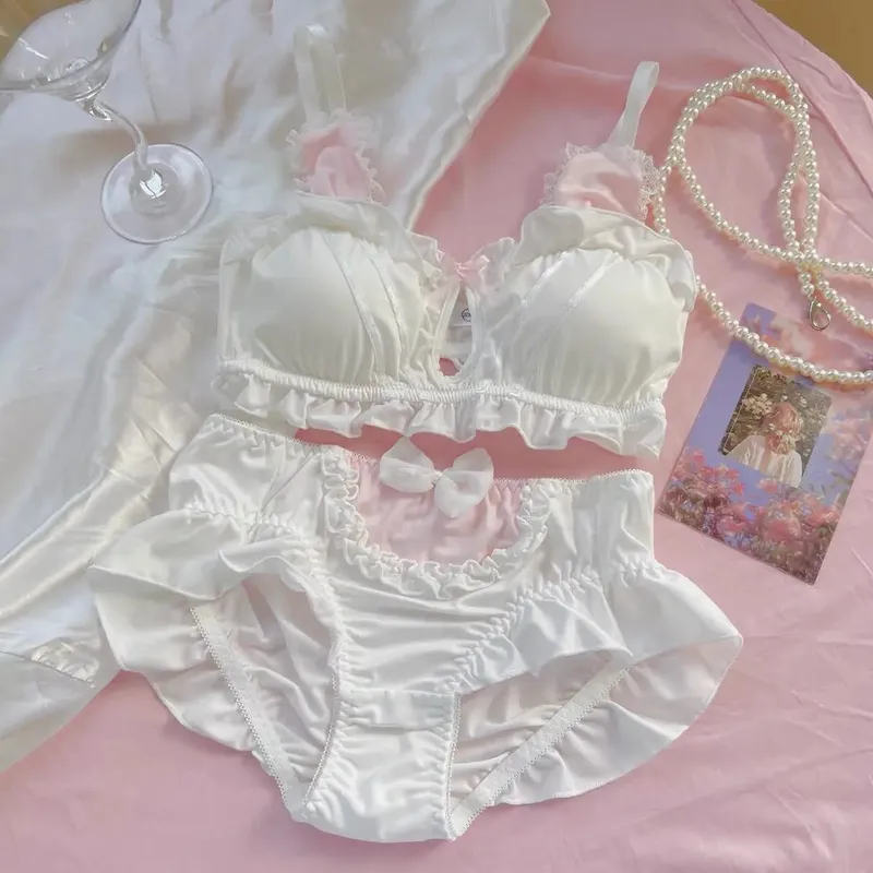 かわいい日本のウサギの耳ブラジャーパンティーセットワイヤレス薄型三角形ブラジャー小さなフラット胸通気性毎日の下着 S-XL — image 10
