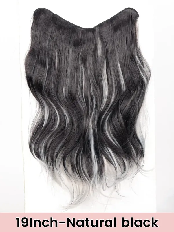 Synthetic Long Curly Wavy Hairstyle Hairpiece 5 Clip In Hair Extensions Black Brown Grey Natural Fake Hair For Women
