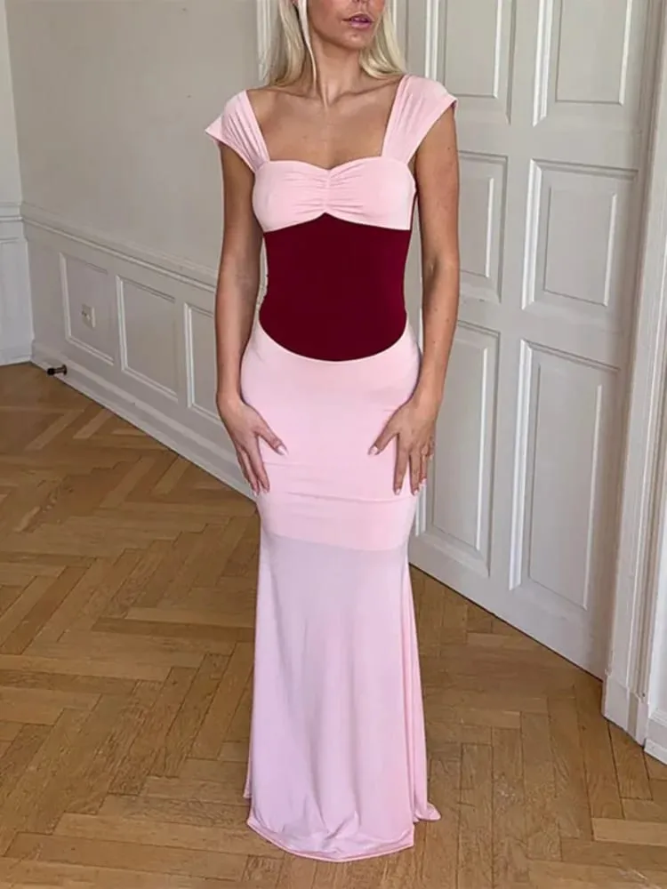 Women Sexy Color Blocking Halter Maxi Dresses Elegant Backless Off shoulder Sleeveless Slim Gowns 2026 New Lady Party Vestidos — image 3
