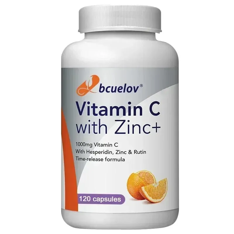 Organic Vitamin C + Zinc Capsules High Absorption Immune Support Antioxidant Collagen Health Supplement - 30/60/120 Counts