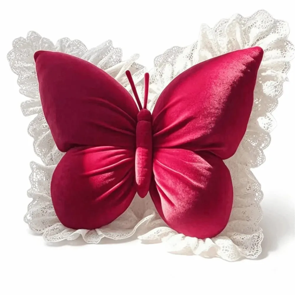 Home Decor Velvet Butterfly Plush Office Pillow Lace Trim Plush Bow Plush Cushion New Cute Bow Throw Pillow Car — image 12