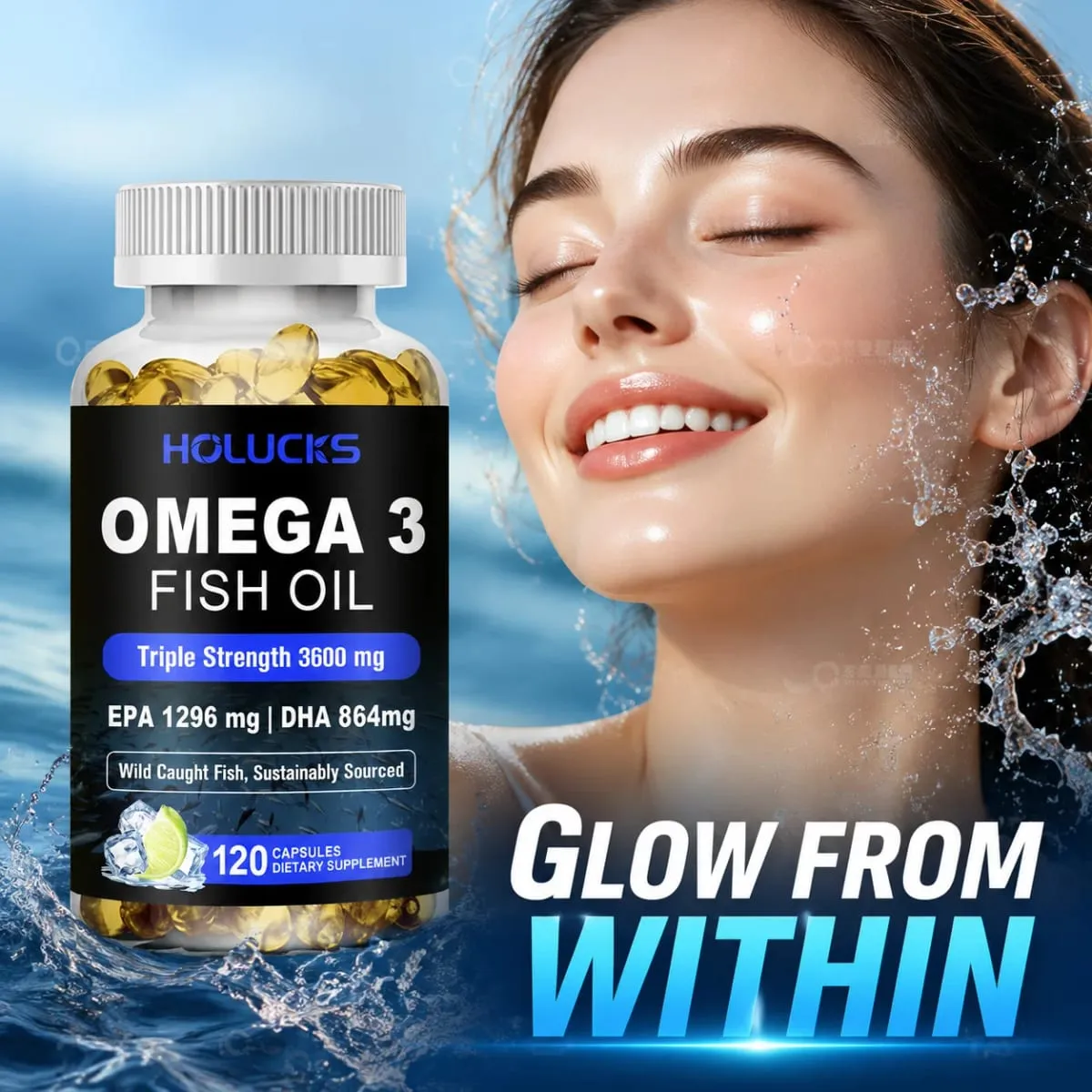 Omega 3 Fish Oil Supplement with EPA 1300mg DHA 900mg Support Heart & Brain Health Antioxidant Immune Energy Boost