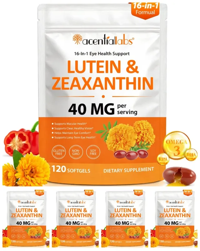 Acentiallabs Lutein Zeaxanthin Softgels 40mg Lutein & 8mg Zeaxanthin 120 Count Blue Light Filter Makulaskydd Ögonvård — image 11