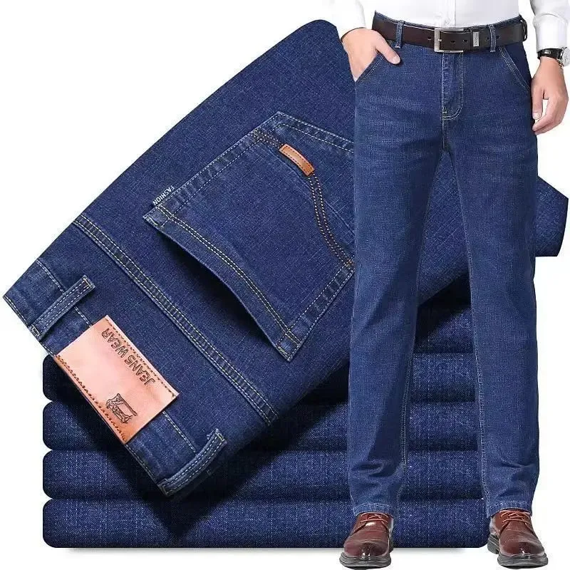 Business Jeans Men Straight Versatile Youth Middle-aged Denim Cheap Work Site Electric Welding Mason Bricklayer Pants Fashion — image 1