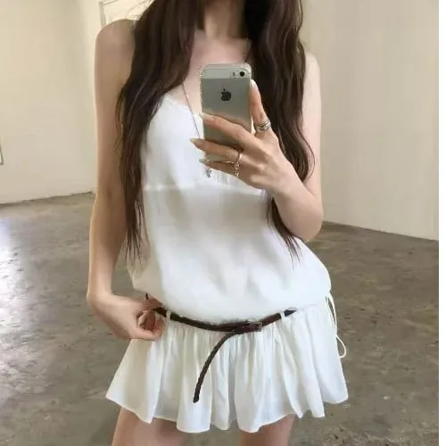 Summer 2026 Korean Style Sweet Skirt Waist Cinching Sexy Strapless Dress Fashionable Casual V-neck Loose Fit Maxi Dress — image 7