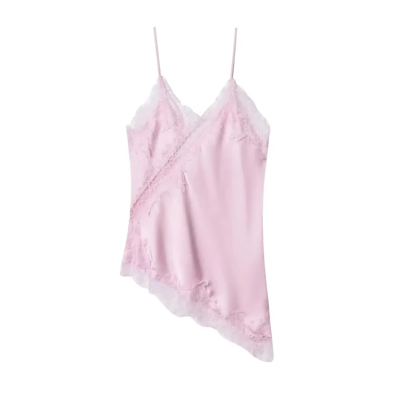 Vestido de cetim marrom com emenda de renda, elegante, bainha irregular, decote em v, costas nuas, sem mangas, vestido chique para mulheres, festa em clube — image 20