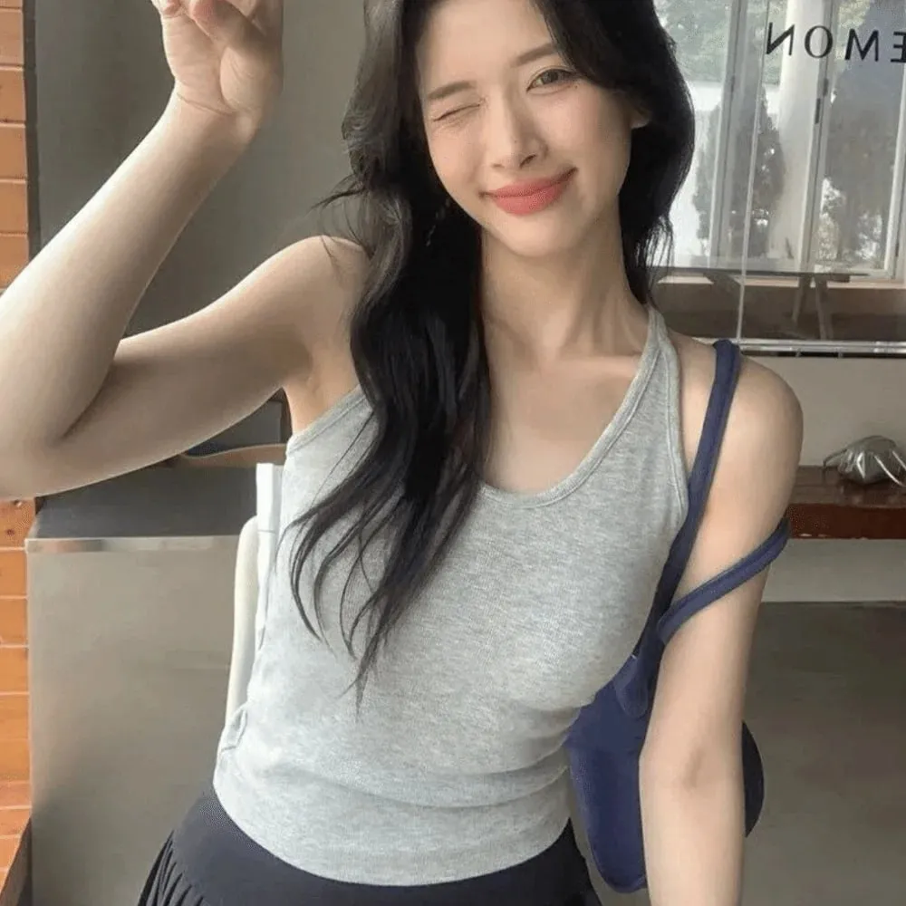 Korean Style with Chest Pad Strap Vest U-Neck Solid Color Backless Sleeveless Top Slimming Women Camis Summer — image 14