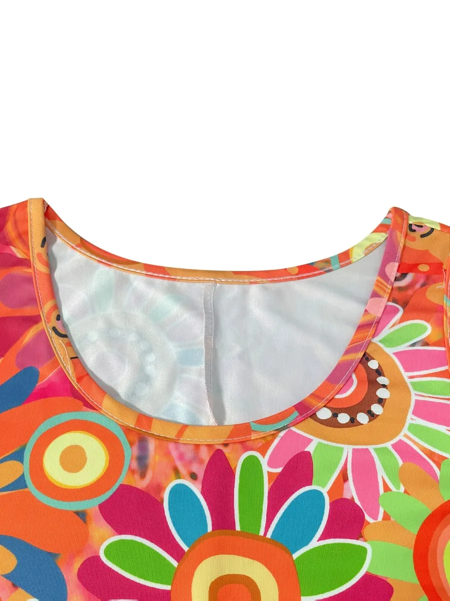 Vestido feminino vibrante com estampa floral sem mangas vestido estilo férias primavera/verão — image 4
