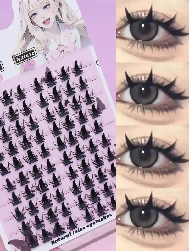 Manga Anime Spiky Cluster Lashes Sharp Tip Fox Eye Individual Eyelashes Cosplay DIY Segmented Fake Lashes