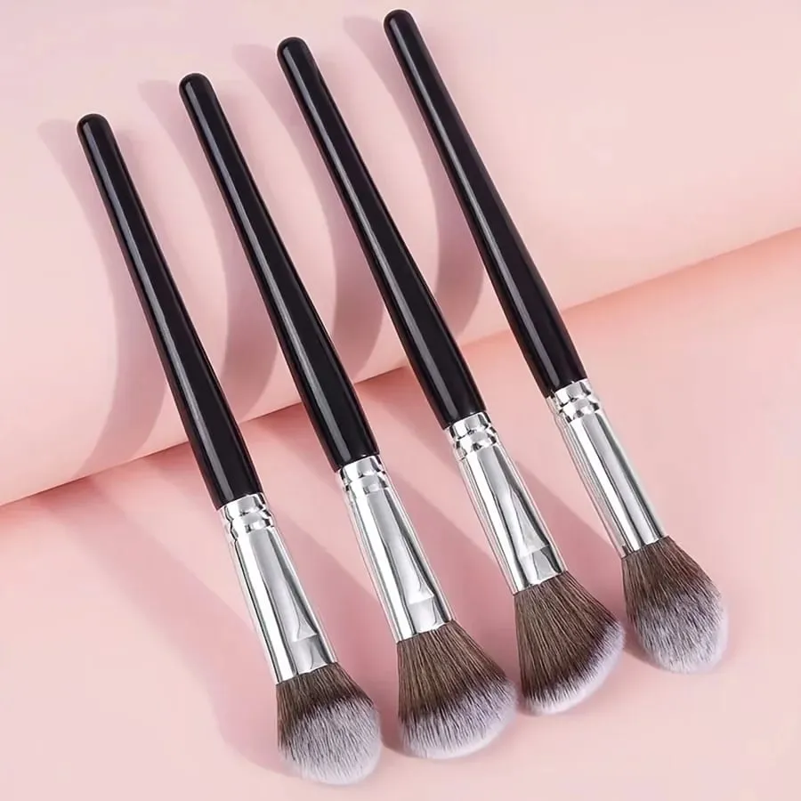 4pcs Makeup Brush Set Long Handle Makeup Brushes with Soft Fiber Portable Cosmetic Tools Includes Blush Brush Foundation Bru — image 2