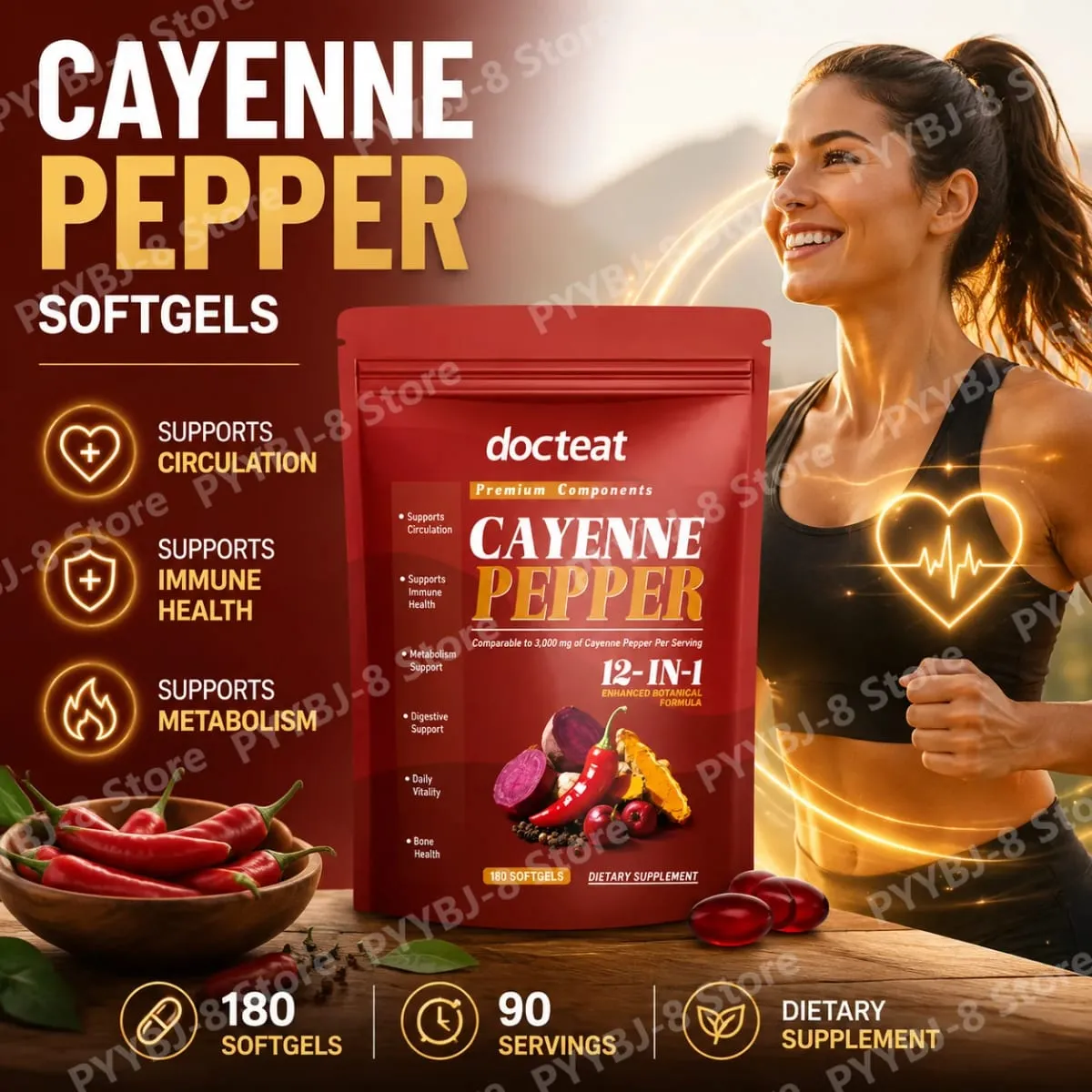 Cayennepeppar softgels med chilipepparfröolja berberin och vitamin E stöder normal matsmältningsetabolism och immunhälsa — image 2