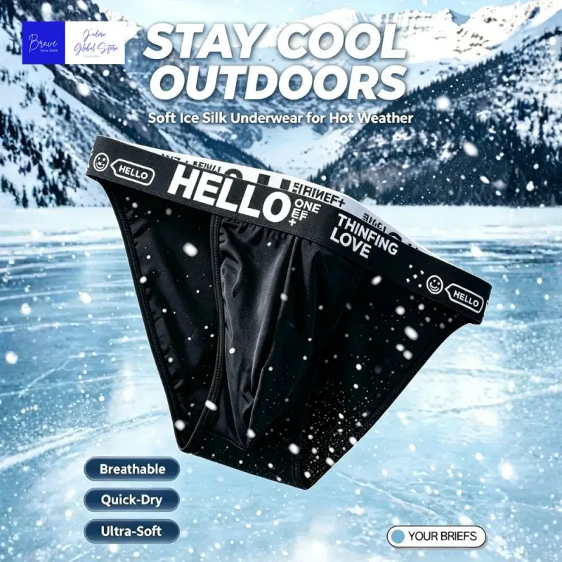 Men Trendy Ice Silk Bikini Briefs Hello Letter Print Moisture Wicking Breathable Athletic Underwear Stylish Cooling Underpants — image 5