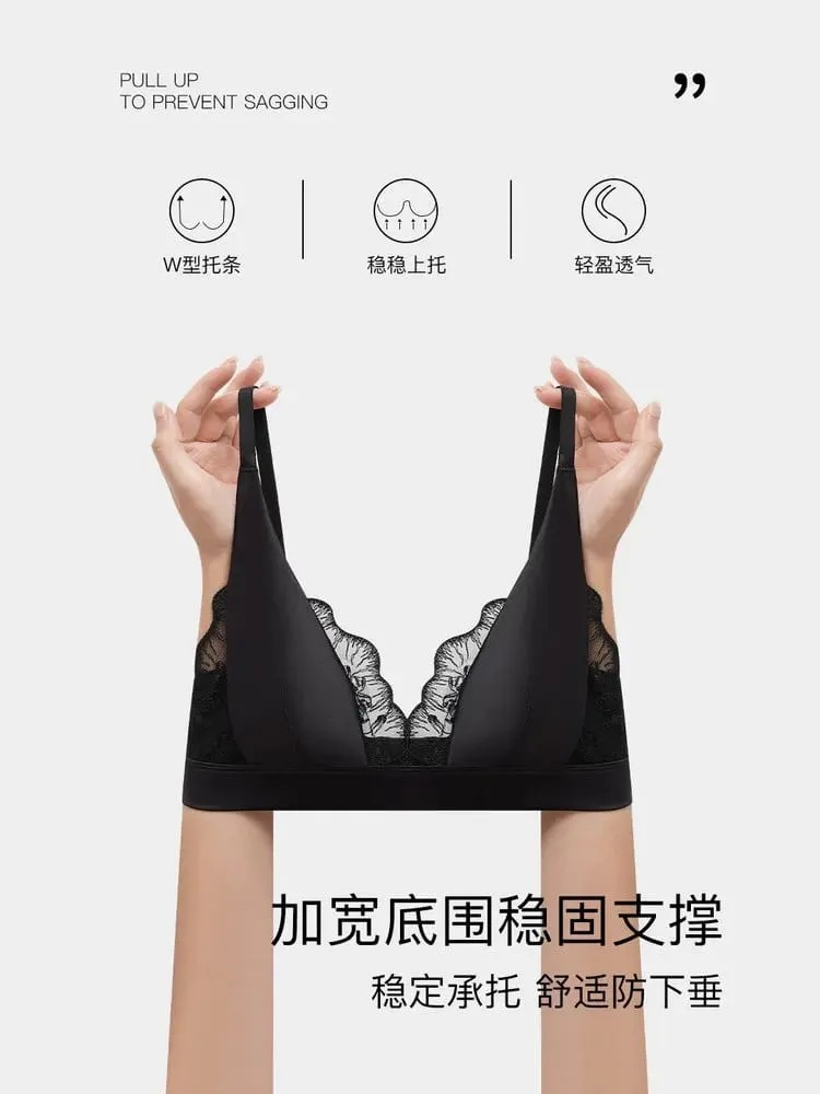 Sutiã sexy de verão Sin Aros Lingerie francesa Encaje Triangulo Pecho Pequeño Bralette Suave Puro Deseo Saten MOYISU 32-38-S-XL AB — image 3