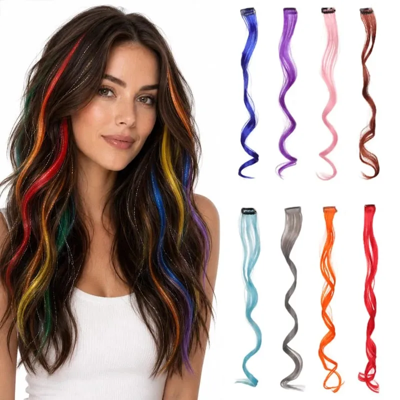 2PCS Rainbow Mixed Color Clip In Hair Extensions 20 Inch Curly Synthetic Hair for Girls Women Halloween Cosplay Party — image 2