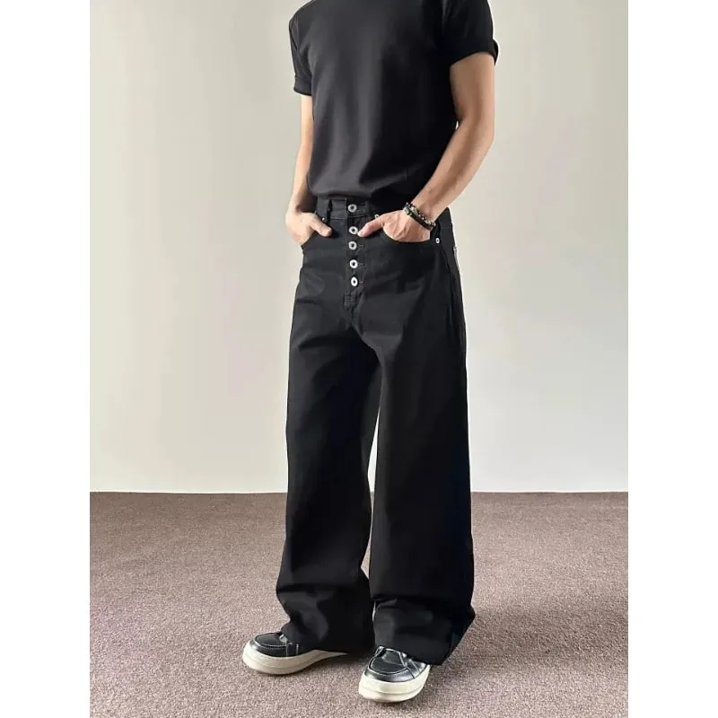 Men's Jeans Black Baggy Denim Pants American Style Rivet Five Button Pocket Loose Fit Streetwear Man Pants — image 1