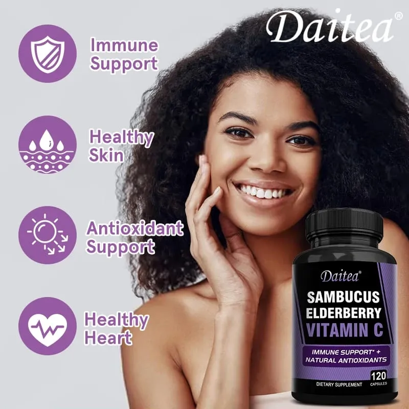 Sambucus Black Elderberry Capsules 350mg with Vitamin C Zinc Immune Support Antioxidant & Energy Boost Promotes Digestion