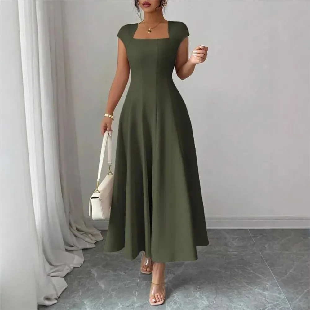 2026 Fashion Elegant Evening Dress A-line Dresses For Woman Party Wedding Vestidos Temperament Short Sleeves Solid Color Banquet — image 3