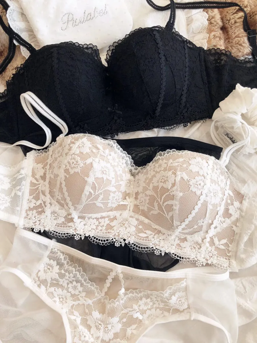 Women Seamless Underwear Set Sexy Lace Flowers Embroidery Bra Palapot 1/2 Cup Push Up Bras Detachable Strap Lingerie Panties Set — image 2