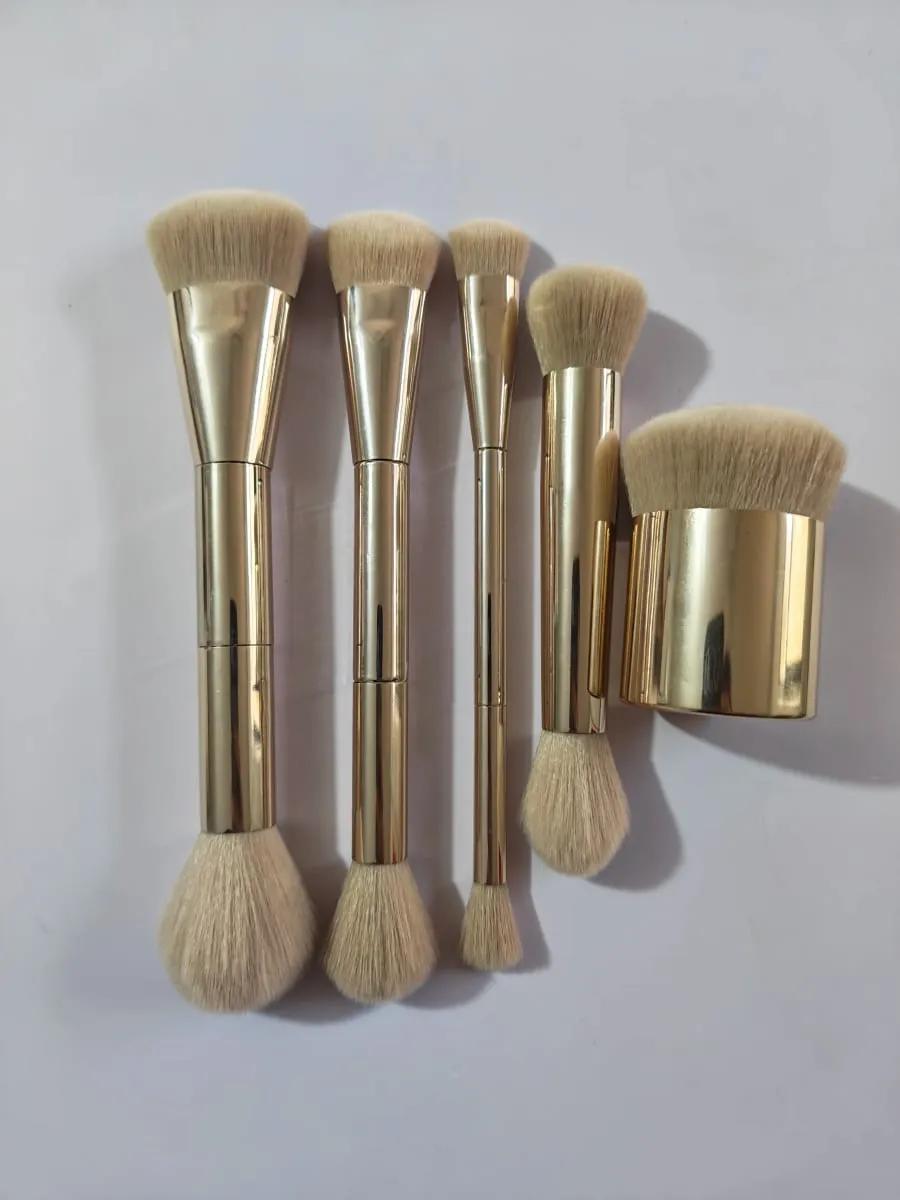 5-Piece Professional Makeup Tool Set for the Face Dual-Ended Multifunctional Makeup Brushes in Rose Gold Including a Dual-Ended Facial Makeup Brush Set Featuring Angled Tapered Foundation Brush Contour Brush Blush Brush Loose Powder Brush E — image 1