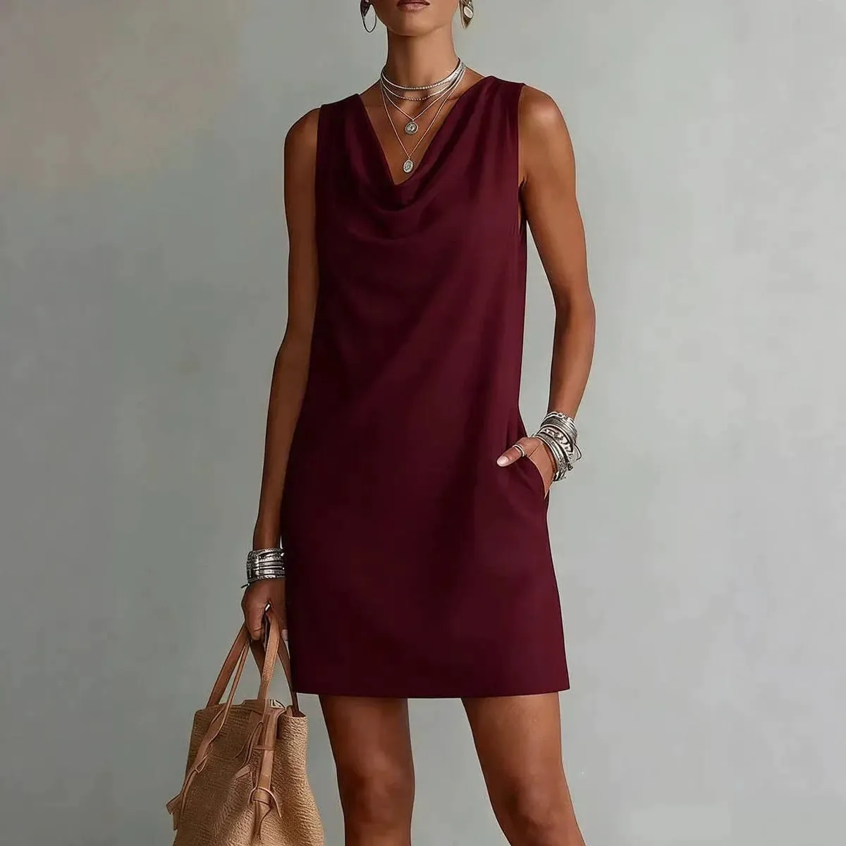 2026 Sundress Sexy Sleeveless Mini Dress Women Summer O-Neck Pockets Short Dresses For Women Elegant Beach Holiday Dress Boho — image 3