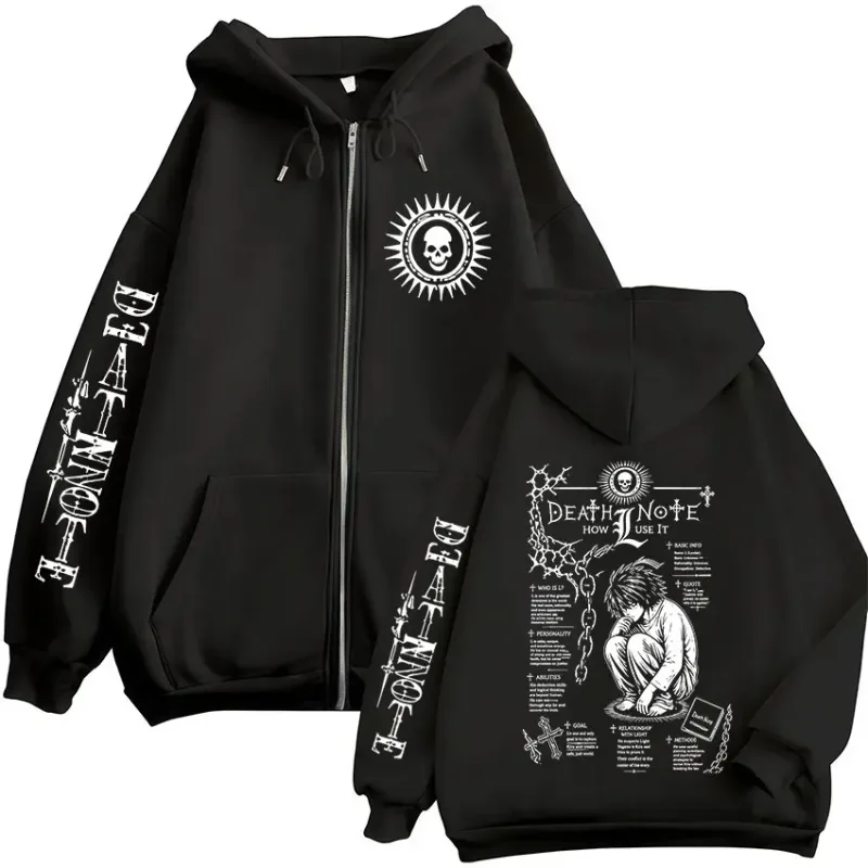 Anime Death Note L · Lawliet Ryuk Zipper Hoodies Roupas Masculinas Moda Casual Manga Longa Zip Up Moletom Com Capuz Jaquetas Casacos — image 1