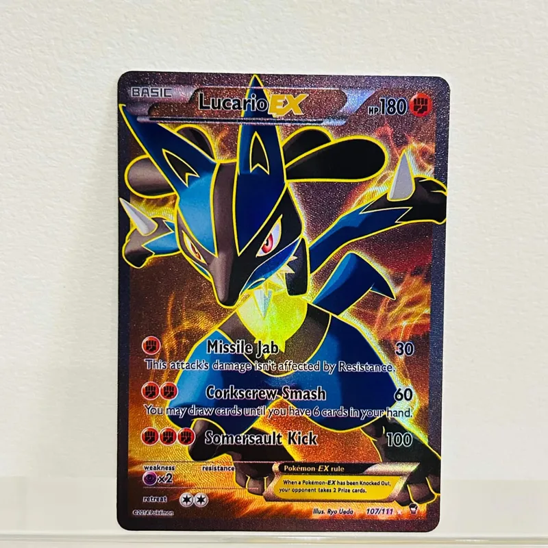 Lucario EX 107/111 English Card Holographic Foil Texture DIY Premium Anime Collection Card — image 1