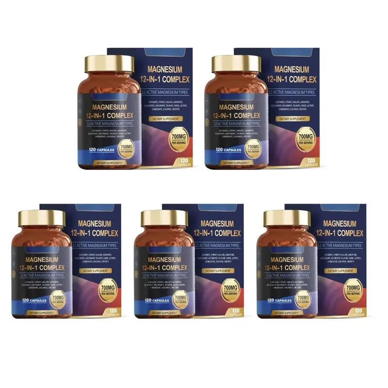 Magnesium Glycinate 12-in-1 Complex Sleep & Mood Support Muscle & Bone Health Citrate Malate Taurate 120 Capsules Non-GMO