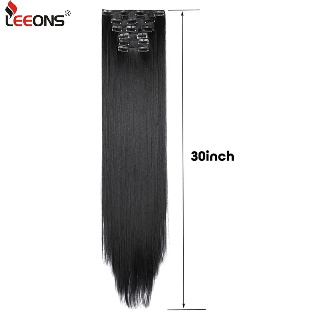 6Pcs/Set 16 Clips In Hair Extensions Black Brown Straight Synthetic Hairpieces 30Inch Thick Hair Extension For Girls Daily Use — image 4