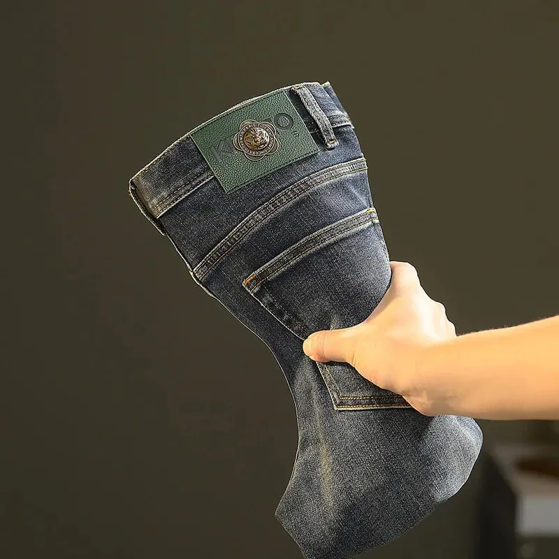 高階牛仔褲男款百搭水洗牛仔服飾時尚休閒抽筋春秋輕奢厚褲 — image 1