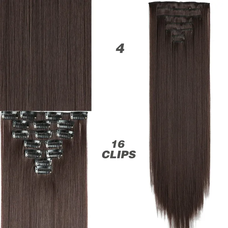 Synthetic 7Pcs/Set 22" Wavy Hairpiece Straight 16 Clips Hair Extensions Heat Resistant Styling False Hair — image 21