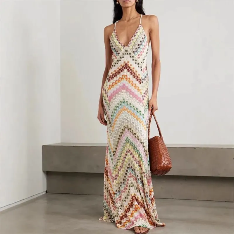 Spring Summer Female Boho Maxi Dresses Retro Sleeveless Women Holiday Long Skirt Sexy Deep V Neck Casual Party Dress Streetwear — image 2