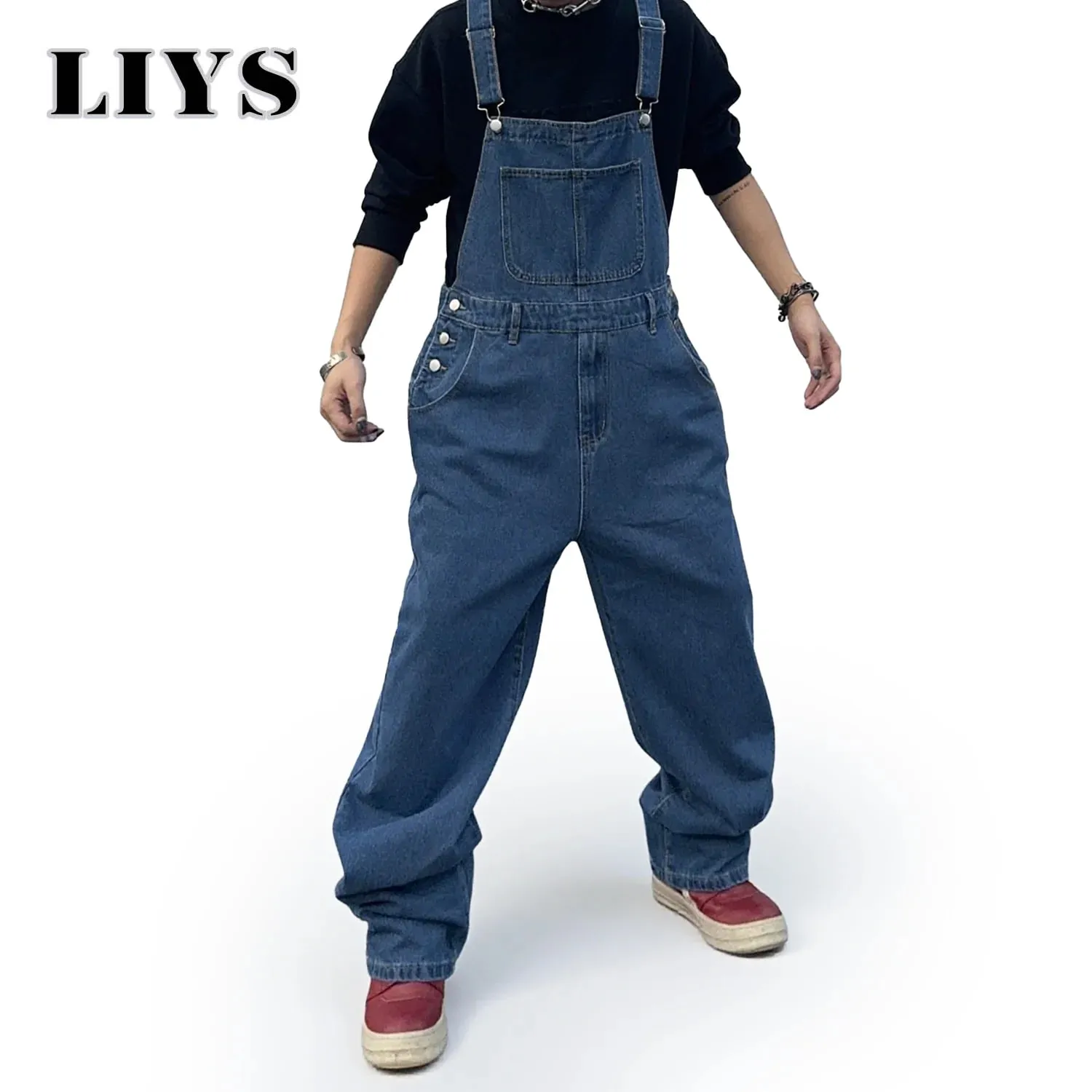 Overalls for Men Denim Suspenders Simple Baggy Jeans Men's Street Casual Solid Mid Waist Loose Washed Jumpsuits Length Tracksuit — image 1