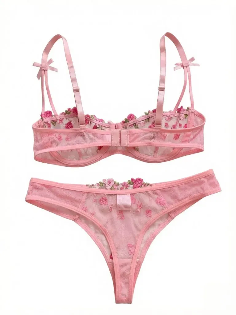 Night Beautiful Sexy Women 2 Piece Floral Embroidery Underwear Sexy Erotic Lingerie Underwear Set — image 3