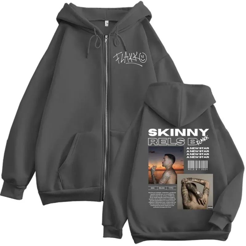 Rapper RELS B Álbum Cartaz Gráfico Zíper Hoodies Homens Mulheres Hip Hop Vintage Zip Up Pulôveres Moda Casual Moletons com Capuz — image 6