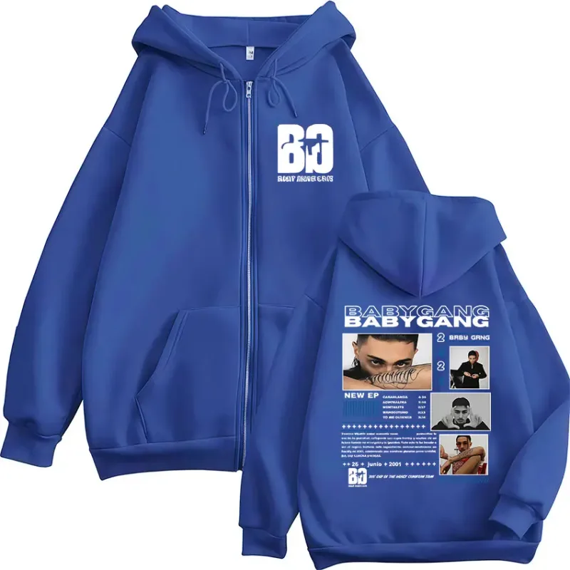 Rapper Baby Gang 2025 Album Dragkedja Hoody Herr Hip Hop Gothic Långärmad Zip Up Sweatshirt Vintage Oversized kappor Jacka Luvtröjor