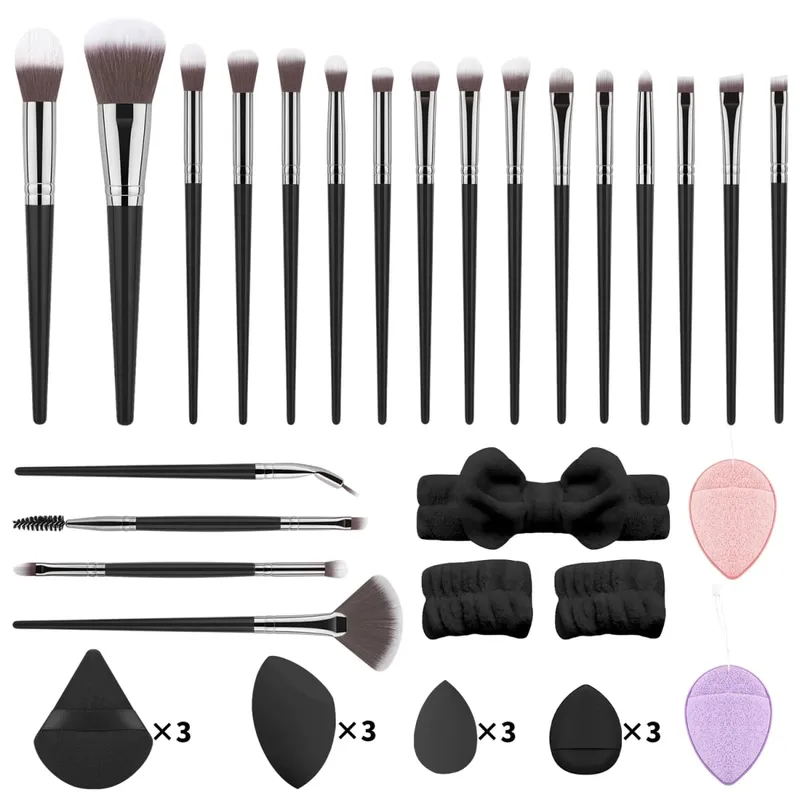 37Pcs Makeup Tool Kit 20Pcs Makeup Brushes With Hairband Wristband Powder Puff Facial Sponge — image 10