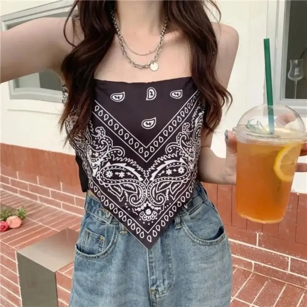 New Retro Camisole 39cm Cotton Triangle Scarf Cashew Flower Wear Tube Top — image 6