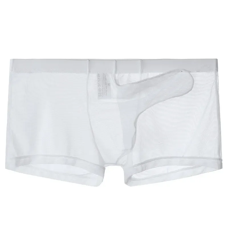 Cueca boxy masculina erótica gays sexy cintura baixa elefante nariz boxer shorts malha fina transparente respirável calcinha leve