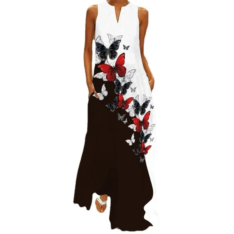 Women Dresses 2026 New summer wear sleeveless long dress V-neck printed emerald flower dress women's clothing vestidoes — image 1