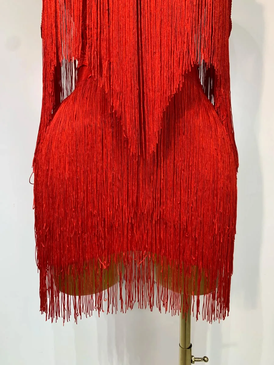 Women Sexy Strapless Tassel Off Shoulder Bandage Dress Fancy Club Celebrity Evening Party Mini Bodycon Dress Birthday Vestido — image 6