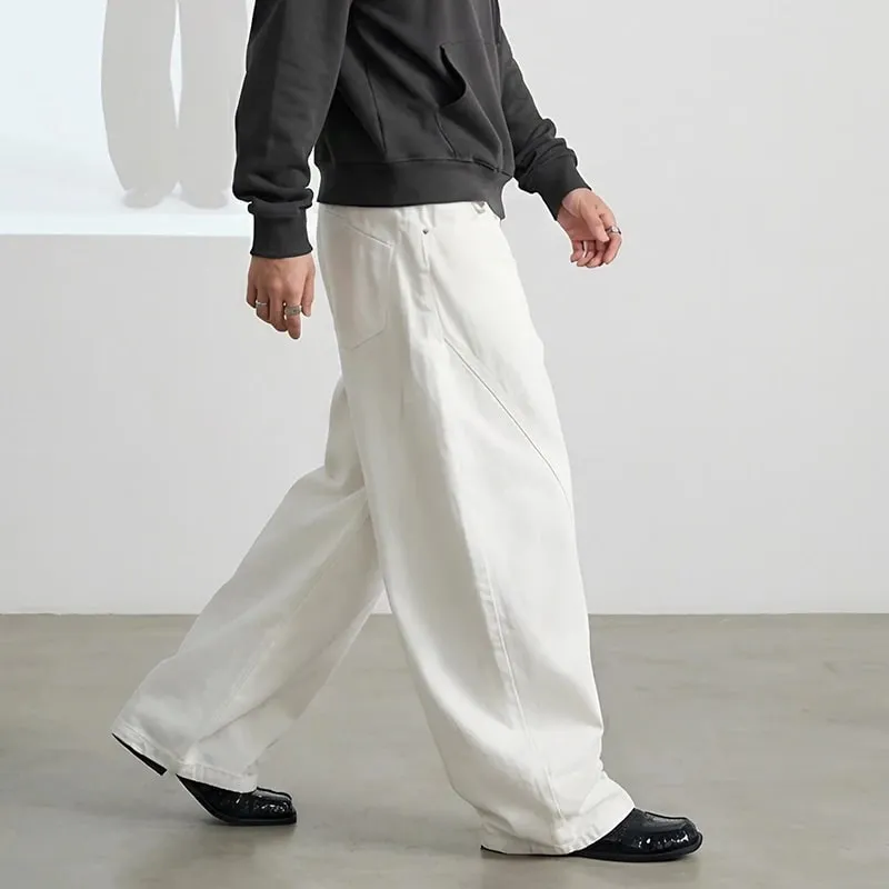 Spring American Style Double Waistband Deconstructed Men's Boot Cut White Jeans Trendy Loose Wide Leg Denim Pants 9X2187 — image 4