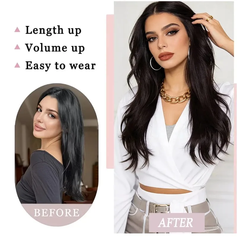 24Inch Synthetic Invisible Hair Extensions for Women Micro-Roll V-Shaped Design 4 Clips Enhance Hair Volume — image 5