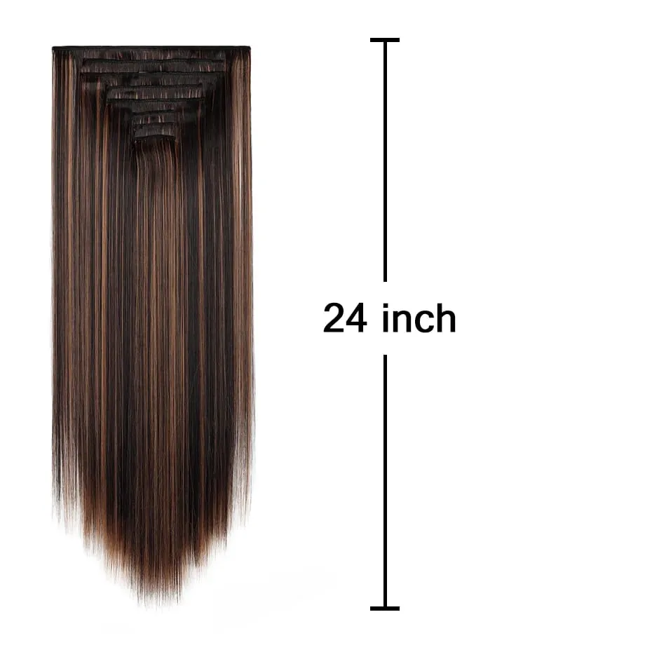 24 Inch 8Pcs Clip in Hair Extensions Long Straight Hair Extensions Soft Synthetic Hairpieces for Women Daily Fashion Hairstyle — image 6