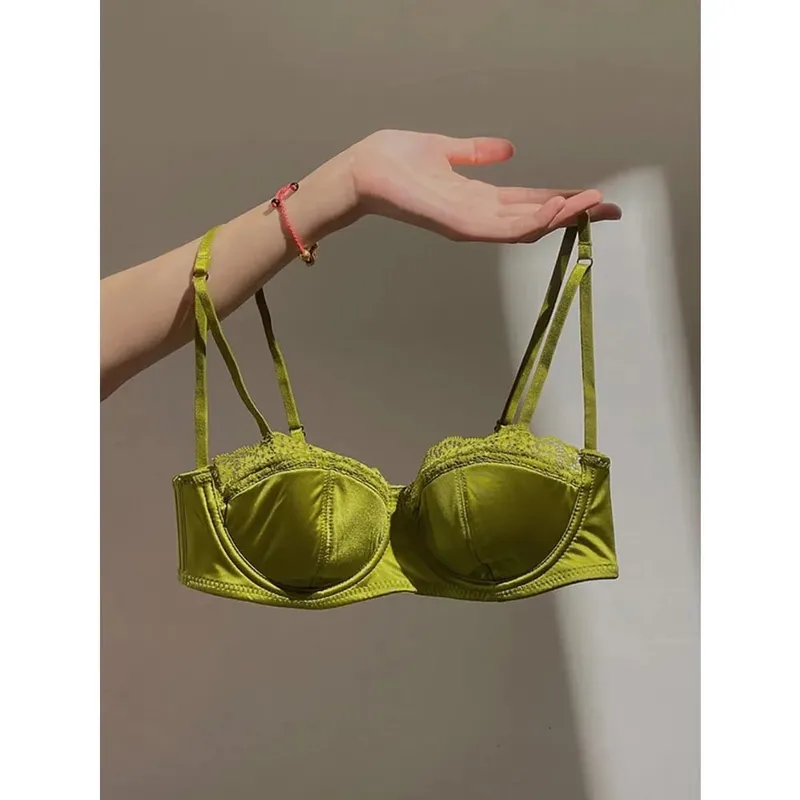 Women Half Cup Lace Bra Set Thin Underwire Minimizer Bra Sexy Push‑Up Anti‑Sag Side Support Hide Armpit Fat Lingerie
