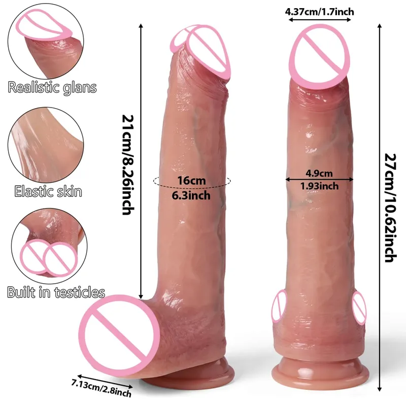 Makatotohanang Dildos Skin Sliding Foreskin Testicles Dildo para sa Babae Masturbesyon Anal Vaginal Stimulation Strapon Silicone Sex Toys