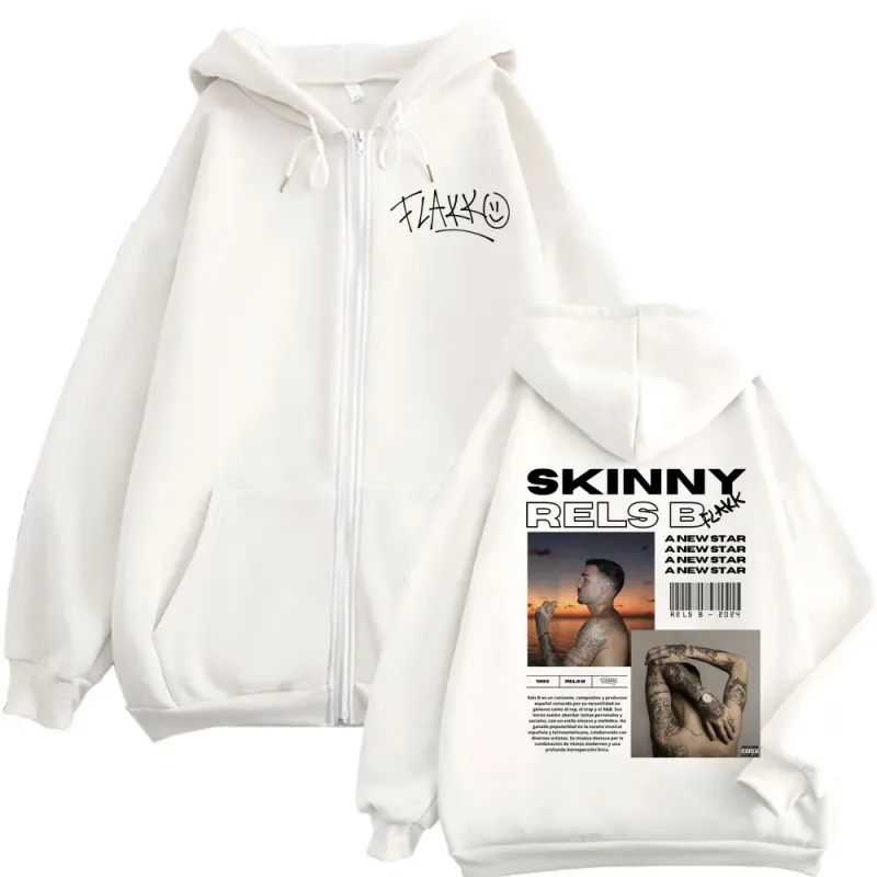 Rapper RELS B Álbum Cartaz Gráfico Zíper Hoodies Homens Mulheres Hip Hop Vintage Zip Up Pulôveres Moda Casual Moletons com Capuz — image 5