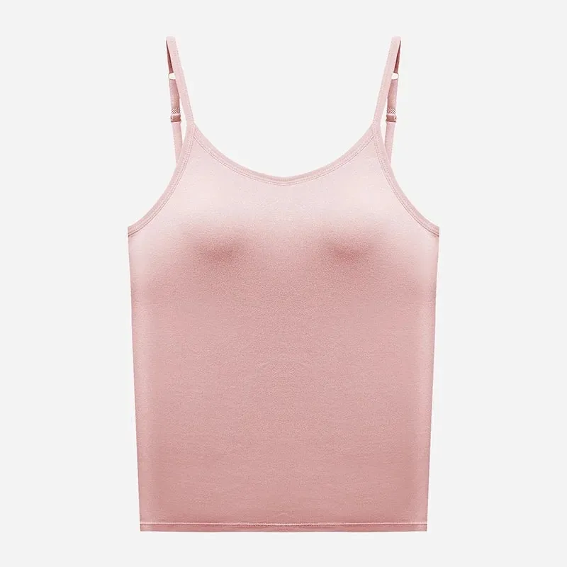 1pcs Girls Basic Solid Vest Female Casual Sleeveless Strap Top Four Season Traceless Women Tank Tops With Padded Cups Vests — image 6