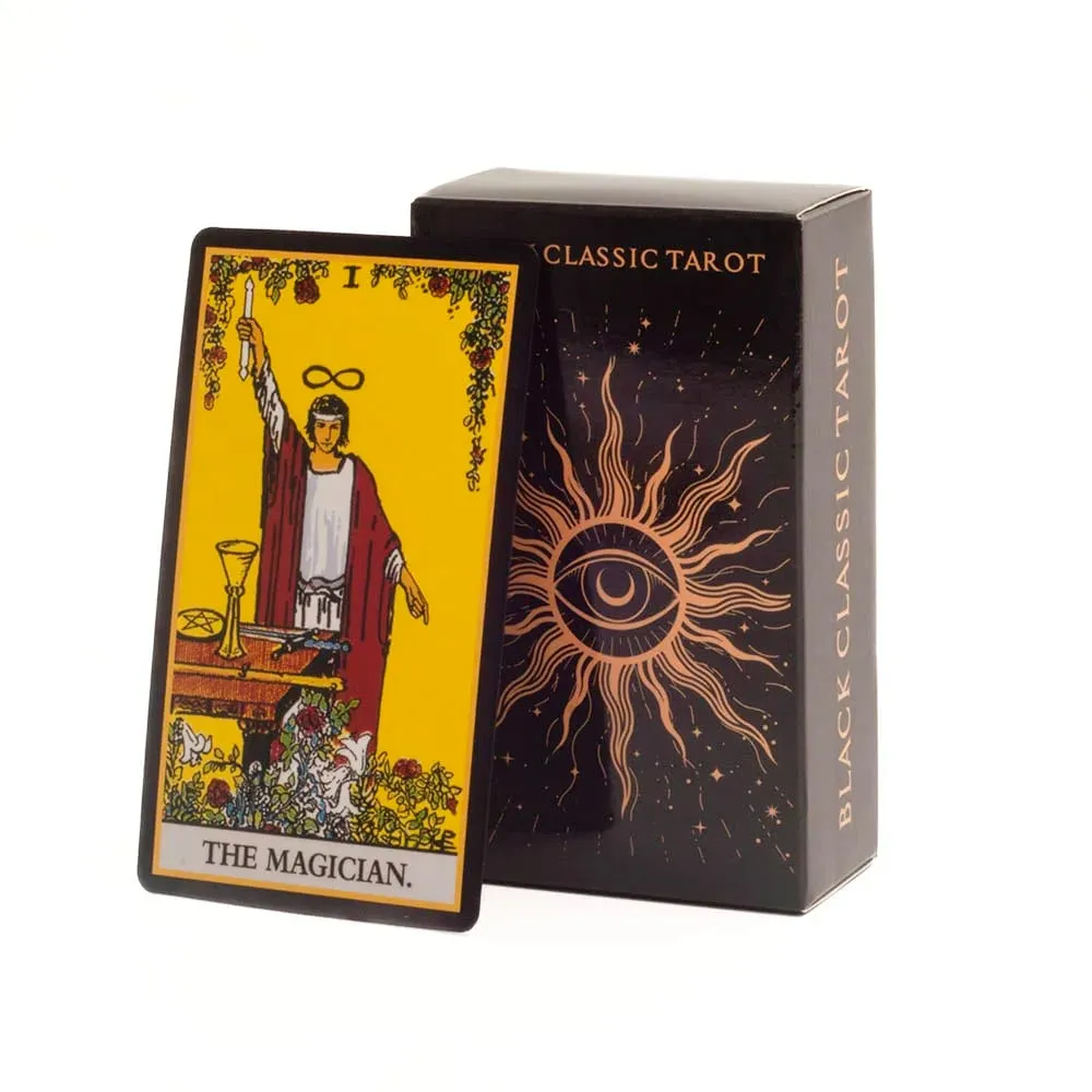 2026 Black Classic Tarot Cards Deck 78pcs Fortune-Telling Game Set with Guidebook for Family Gatherings and Board Games