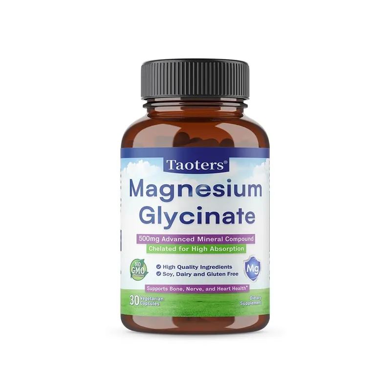 Magnesium Glycinate Capsules 500 Mg of Mineral Chelate To Enhance Absorption and Support Bone Nerve and Heart Health