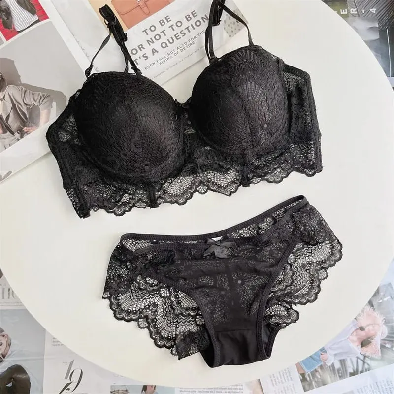 Plus Size Womens Lace Bra and Panty Set Push Up Supportive Full Coverage Side Smoothing Lingerie Underwear for Curvy Women Daily